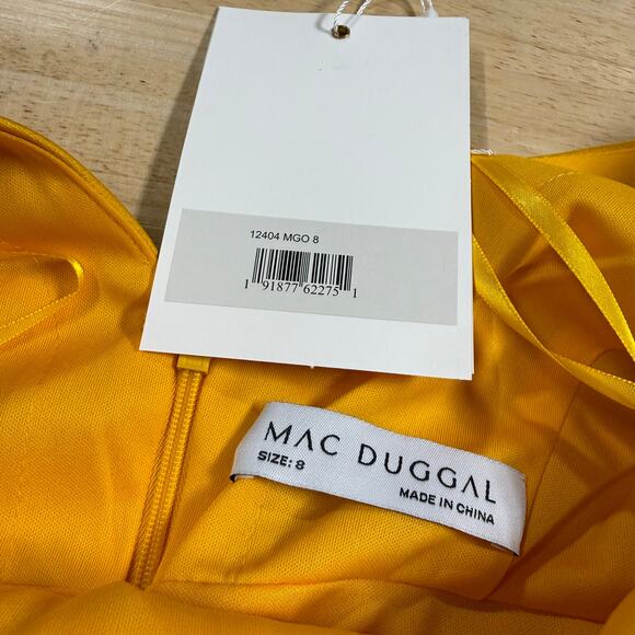 Mac Duggal NWT 12404 Yellow Faux Wrap Puff Shoulder Long Sleeve A-Line Gown Sz 8 - Picture 6 of 11